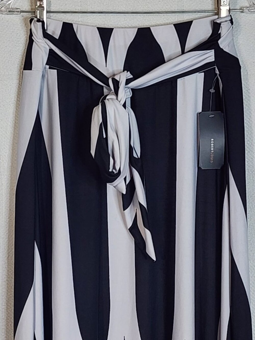 Robert Louis Black and White Pattern Poly Span Tie Front Dress Skirt Size Large - Picture 2 of 16